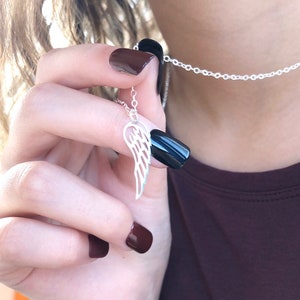 Sterling Silver Angel Necklace - Angel Wing Jewelry - Hanging Charm Necklace - Simple and Elegant Necklace - Dainty Jewelry for Her
