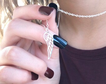 Sterling Silver Angel Necklace - Angel Wing Jewelry - Hanging Charm Necklace - Simple and Elegant Necklace - Dainty Jewelry for Her