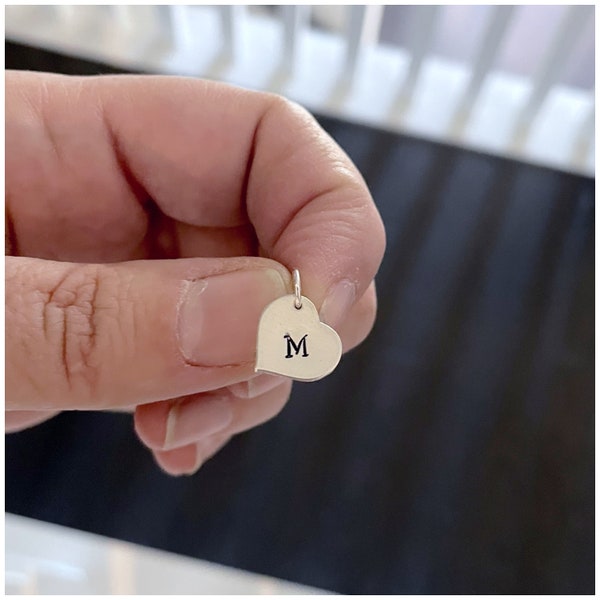 Add a Heart - Sterling Silver or Gold Filled Heart Add-on - Heart Hand Stamped Initial - Choose Font, Block, Egyptian, Handwritten, Script