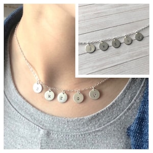 Multiple Disc Necklace - Sterling Silver Initial Necklace - Hand Stamped Initial Tag Necklace - Family Kids Initials - Initial Gift for Mom