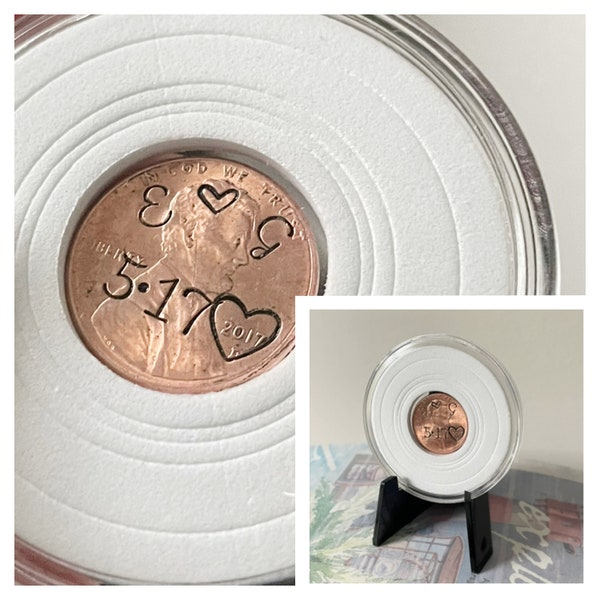 Personalized Copper Penny - Handmade Anniversary Gift - 7 Year Anniversary Present - Special Date - Custom Desk Accessory - Office Decor