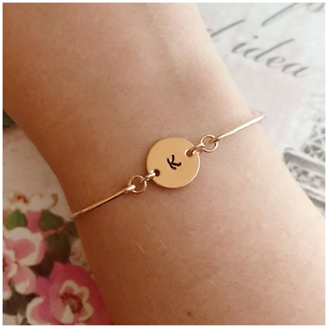 Gold Initial Bangle Bracelet Gold Disc Cuff Bracelet Personalized