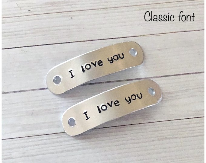 Personalized Shoe Tags - Set of 2 - Aluminum Shoelace Accessory - Marathon Runner Gift - Running Customized Lace Charms - Stamped Shoe Tags