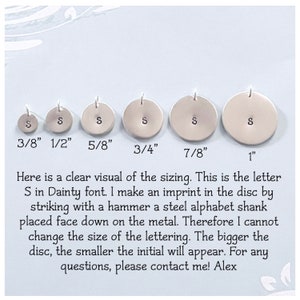 May include: Six silver discs with the letter 'S' stamped in the center. The discs are labeled with their diameter in inches: 3/8", 1/2", 5/8", 3/4", 7/8", and 1".