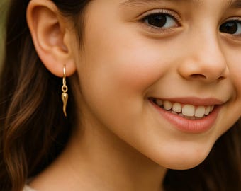 Small Gold Horn Earrings - Italian Horn Shaped Charm - Italian Cornicello Earrings - Protection Superstition - Gift for Child