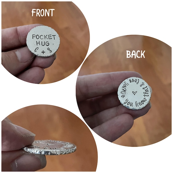 Personalized Pocket Coin - Pewter Disc Stamped on Both Sides - Light Hand Stamped Love Token - Lucky Pocket Hug - Long Distance Relationship