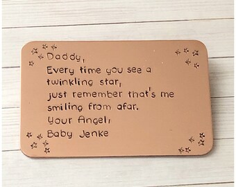 Copper Wallet Card - Personalized Hand Stamped Pocket Insert - Gift from Mom Dad to Son Daughter Child Children