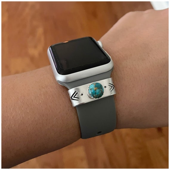 Turquoise Watch Band Cuff - Personalized iWatch Garmin Tag - Aluminum Watch Charm - Hand Stamped Watch Accessory - Custom Watch Band Slide
