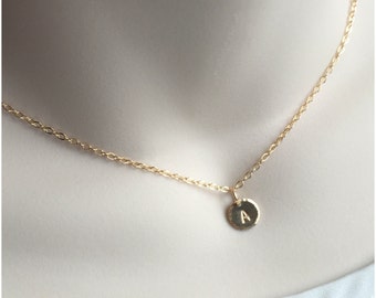 3/8" Yellow Gold Filled Disc - Personalized Initial Necklace - Hammered Letter Pendant Jewelry - Hand Stamped Number - Custom Disc 10mm