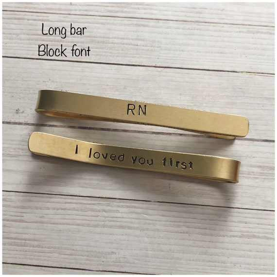 Personalized Gold Color Tie Bar Hand Stamped Tie Clip Brass Tie Clip Front  Back Wedding Accessory for Him Gift to Groom From Bride 