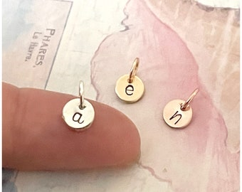 Tiny Initial Charm 1/4&quot; 6mm - Personalized Teeny Tiny Add On Charm Lowercase Only - Sterling Silver - Yellow Gold Filled - Rose Gold Filled