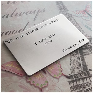 Gift for Wife - Aluminum Wallet Card - Personalized Hand Stamped Pocket Insert - Custom Accessory -  Handmade Present Spouse Better Half