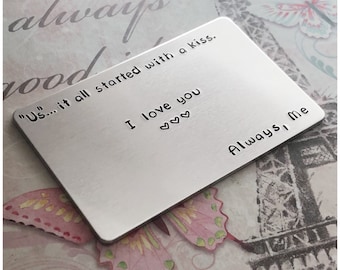 Gift for Wife - Aluminum Wallet Card - Personalized Hand Stamped Pocket Insert - Custom Accessory -  Handmade Present Spouse Better Half