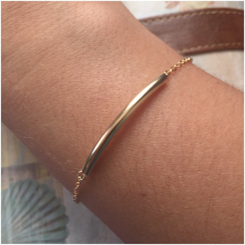 Gold Tube Bracelet Gold Filled Curved Bar Bracelet Thin Etsy