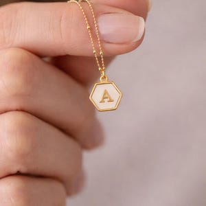Personalized Gold Necklace With Mother Of Pearl Hexagon Initial - Alphabet Letter - Gift for Better Half
