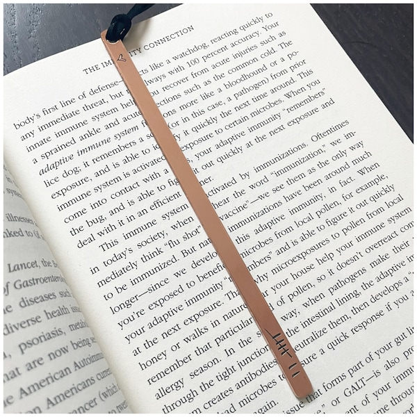 7th Anniversary Celebration - Copper Bookmark - Anniversary Gift - Hand Stamped Book Marker - Stamped Date Tally Marks Or Roman Numerals