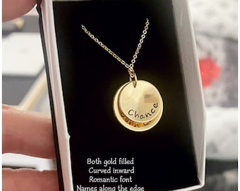 Two Disc Necklace - Custom Mixed Metal Necklace - Hammered Jewelry- Layered Layers Layering - Sterling Silver - Yellow Gold - Rose Gold