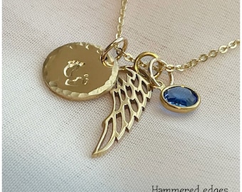 Infant Loss Necklace - Miscarriage Necklace - Birthstone Jewelry - Baby Condolences Gift - Angel Wing - Yellow Gold, Rose Gold, Silver