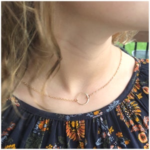 Gold Ring Necklace - Gold Circle Necklace - Gold Karma Necklace - Golden Eternity Necklace - Open Circle - Medium Charm - Suspended Charm