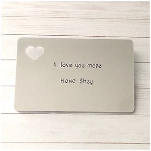 Stamped Wallet Card - Personalized Wallet Insert - Love Message on Aluminum Plaque - Custom Metal Plate - Unique Gift for Spouse Wife Wifey