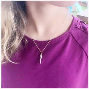 Gold Filled Italian Horn Necklace - Evil Eye Protection Amulet - Italian Cornicello Necklace - Superstition Good Luck Cornetto Jewelry