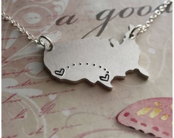 Long Distance Relationship Couples Gift Necklaces LDR Custom states engraved 