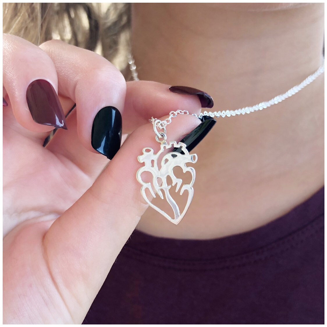 Collana Con Ciondolo Cuore Anatomico In Argento 925, Catena Inclusa, Regalo Per Medici, Infermieri, Studenti Di Medicina, Scienziati | Serebra Jewelry - 3