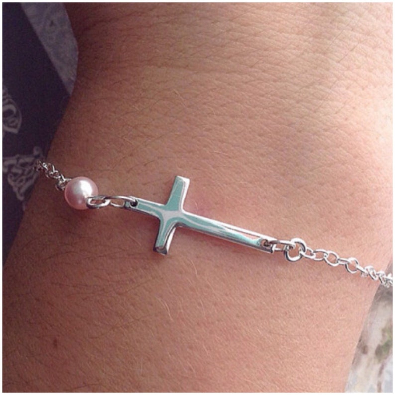 Mother Daughter Bracelet Set Sterling Silver Cross Bracelets Etsy