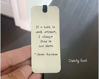 Aluminum Bookmark - 3.5" x 1.5" Hand Stamped Marker for Paperback - Personalized Gift for Reader - Customized Gift - Book Lover Accessory