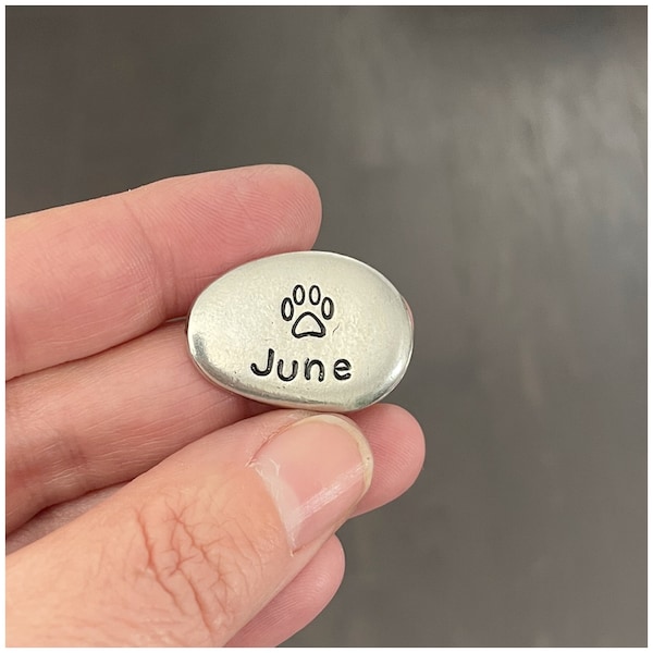 Handmade Pet Name Pocket Pebble - Personalized Memorial Cat Token - Custom Dog Stone With Stamped Name - Customized Remembrance Pocket Charm