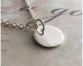 1" Sterling Silver Disc Necklace - Hammered Disc Jewelry - Minimalist Textured Charm