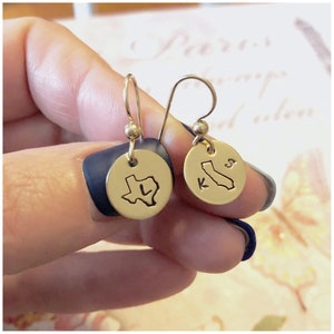 1/2" Hand Stamped Disc Earrings - Hammered Gold Earrings - State Disc Charm - Round Circle Earrings - Circular Earrings - Minimalist Gift