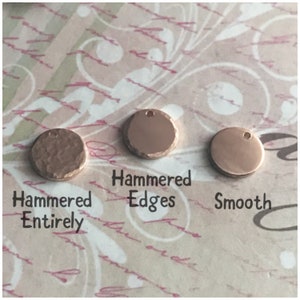 May include: Three round metal discs with different finishes. The disc on the left is hammered entirely. The middle disc is hammered on the edges. The disc on the right is smooth.