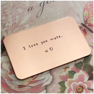 Gift for Mom from Son Daughter - Copper Wallet Card - Personalized Stamped Pocket Insert Custom Handmade Present Mother Mama Mommy from Kids