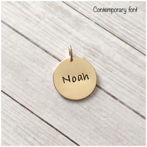 5/8&quot; Yellow Gold Filled Disc - Personalized Initial Pendant - Customized Name Charm - Stamped Design or Letters - No Chain Add On Size 16mm