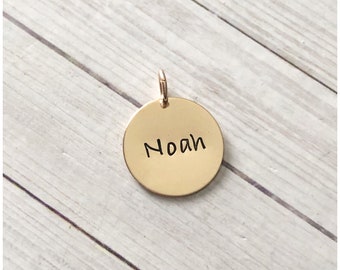 5/8" Yellow Gold Filled Disc - Personalized Initial Pendant - Customized Name Charm - Stamped Design or Letters - No Chain Add On Size 16mm