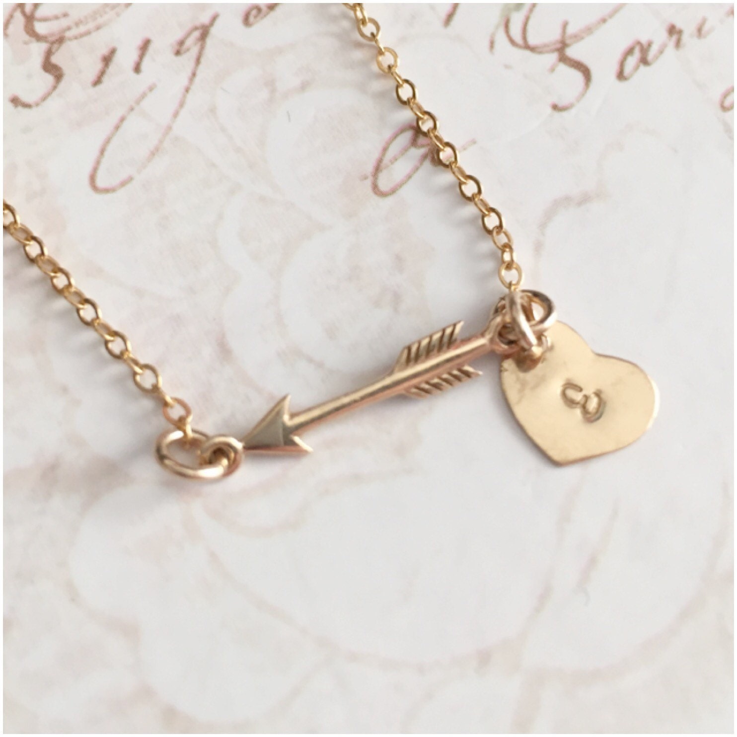 Personalized Gold Arrow Necklace - 14K Gold Filled Arrow Charm - Hand ...