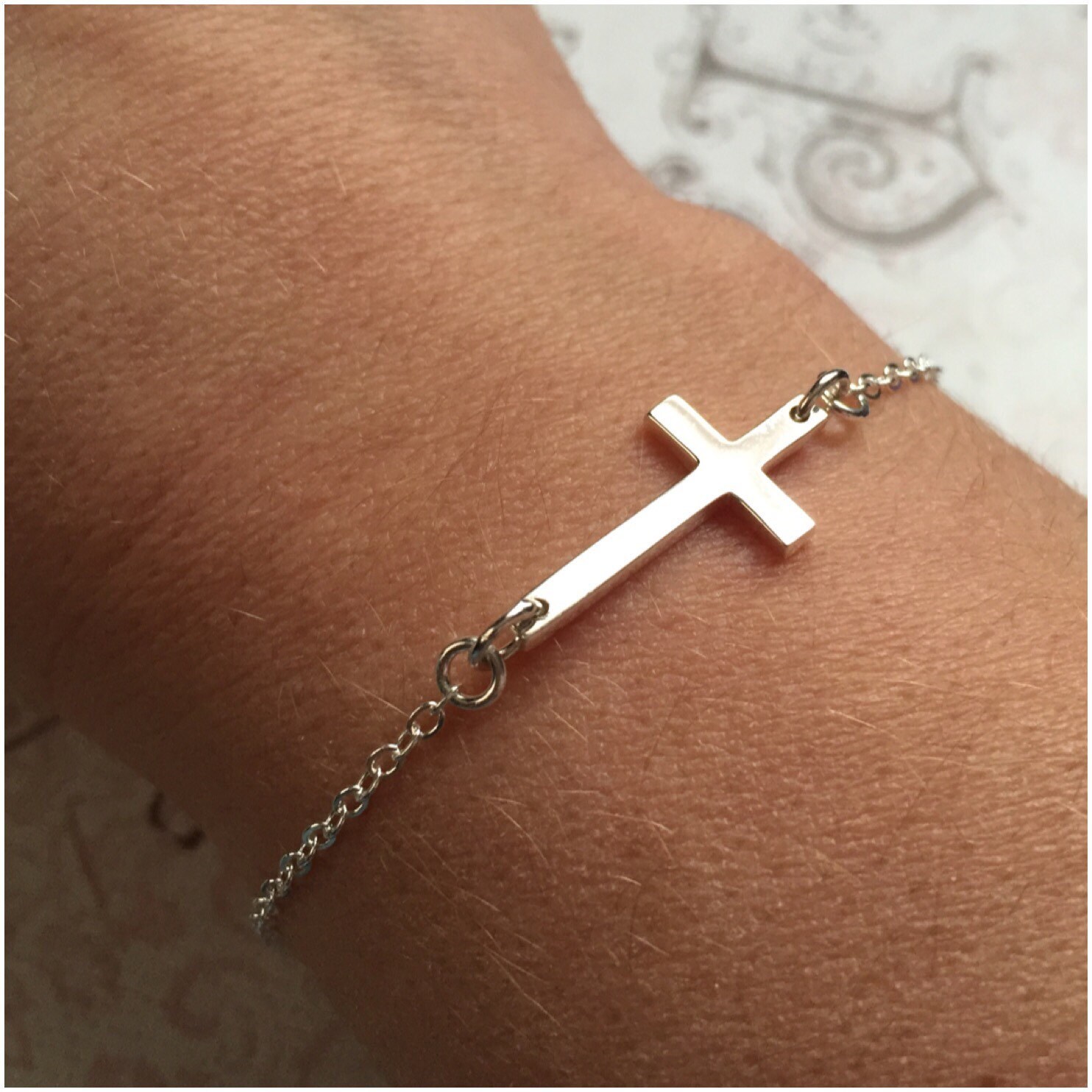 アクセサリー Vintage 50s Silver Chain Cross Bracelet Sterling Silver Cross Bracelet. Silver Crucifix Bracelet