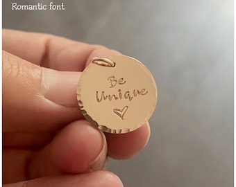 3/4&quot; Rose Gold Filled Charm - Personalized Initial Disc - Customized Name Pendant - Stamped Text, Design or Letters - No Chain - Size 19mm
