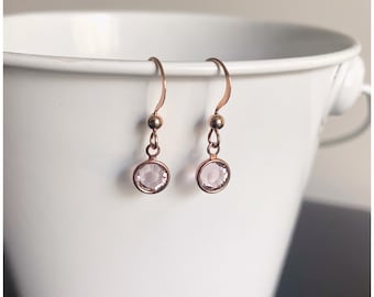 Rose Gold Crystal Earrings - Small Crystal Earrings - Custom Earrings - Round Swarovski Crystals - Gift for Her Daughter Mom Sister Friend