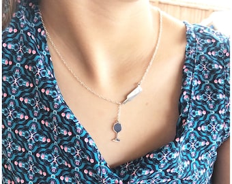Bottle Glass Necklace - Silver Wine Glass Necklace - Bottle Pouring Wine - Unique Present for Her - Glass Pendant - Wine Lover Gift