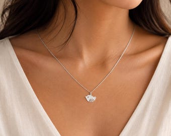 Collana con uccellino in argento sterling - Gioielli per la famiglia - Uccellini mamma e cucciolo - Ciondoli a goccia maculati - Regalo per la festa della mamma