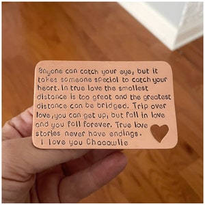 Gift for Husband - Heart Copper Card - Personalized Insert with Heart Cut Out - Hand Stamped Message on Wallet Card - Hubby Spouse Gift