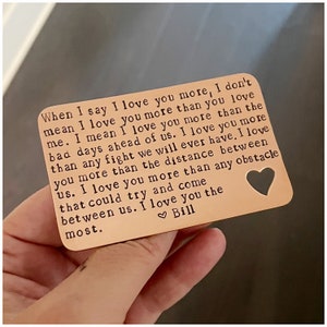 Wedding Gift - Heart Copper Card - Personalized Insert with Heart Cut Out - Hand Stamped Message on Wallet Card - Groom Bride Message