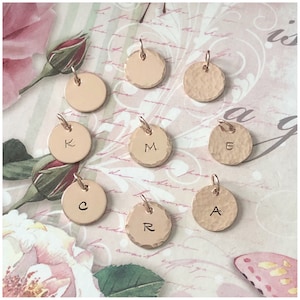 1/2&quot; Disc - Personalized Letter - Custom Charm Only - No Chain - Rose Gold Filled Initial Pendant - Hand Stamped - Customized Disc Size 13mm