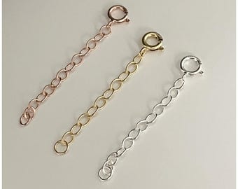 May include: Three extender chains for necklaces or bracelets. The chains are made of metal and are available in silver, gold, and rose gold.
