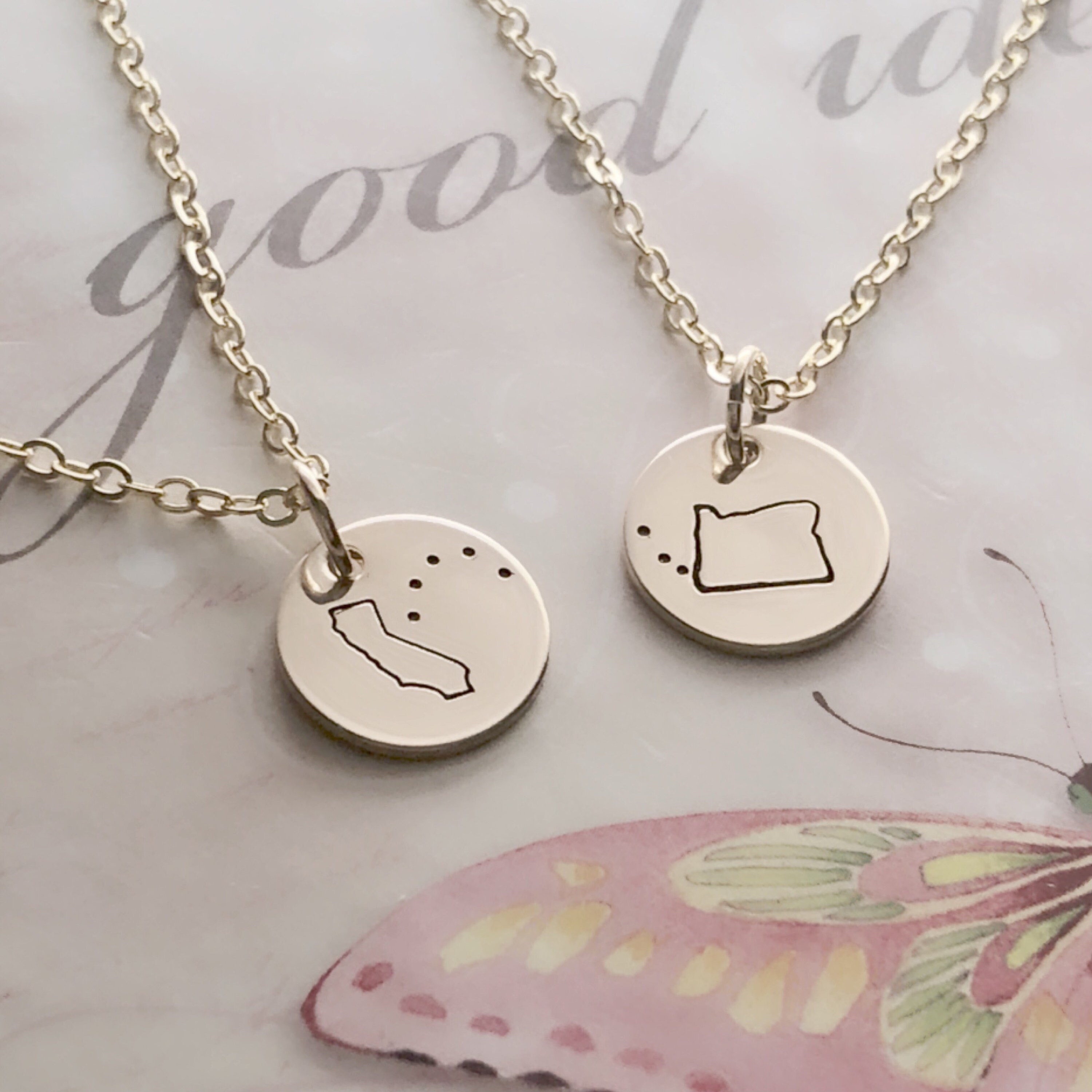 Long Distance Necklace Set Set of 2 Gold Necklaces State Etsy