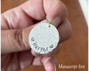 1" Sterling Silver Round Disc - Personalized Circle Charm - Customize With Your Names Words Dates - Hand Stamped Disc - Size 25mm