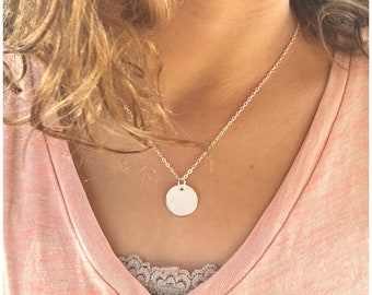 5/8" Disc Necklace - Sterling Silver Disc Necklace - Hammered Coin Necklace - Dainty Necklace for Her - Simple Round Pendant Necklace