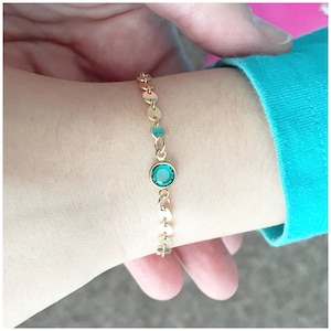 Crystal Disc Bracelet - Gold Filled Bracelet - Birthstone Sequin Bracelet - Baby Bracelet - Toddler Bracelet - Kid bracelet - Child Bracelet